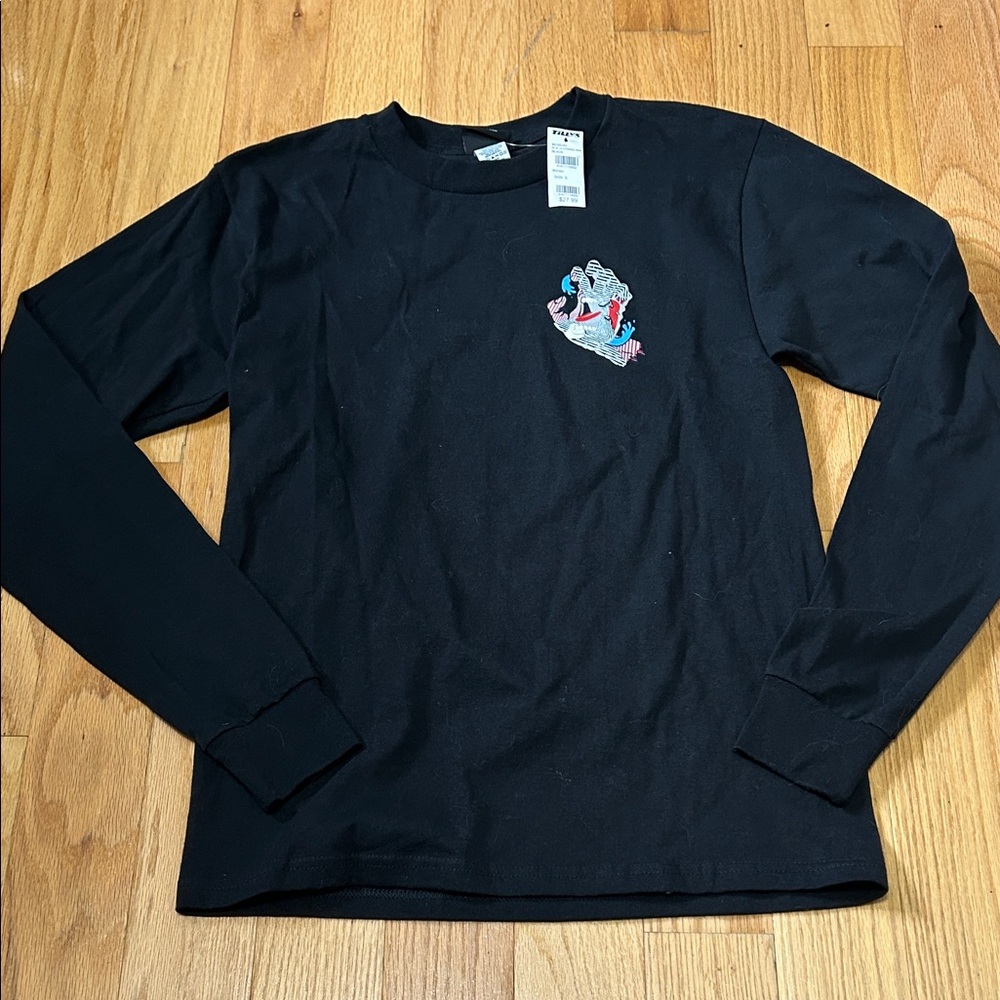 Tilly's Black Long Sleeve Tee with Crest Design